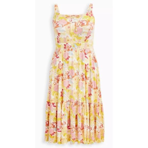 Torrid Midi Super Soft Tiered Dress Women's Plus Size 2x Yellow Floral Summer‎ - Picture 1 of 15